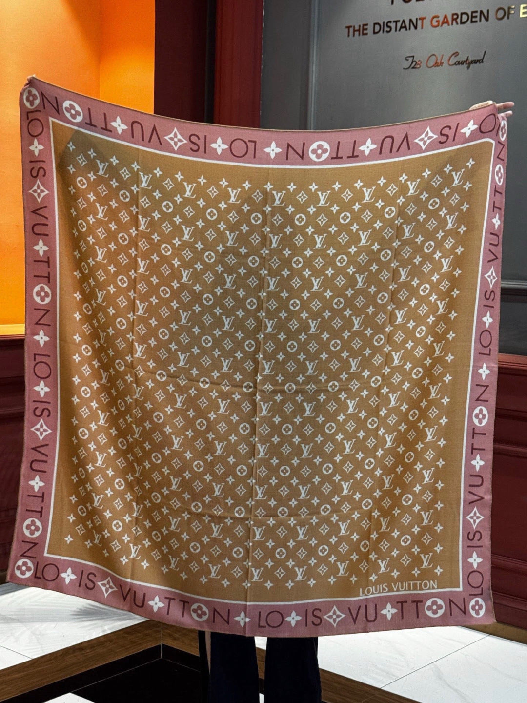 LV Velvet Square Scarf 135cm Camel Pink Cashmere 970948
