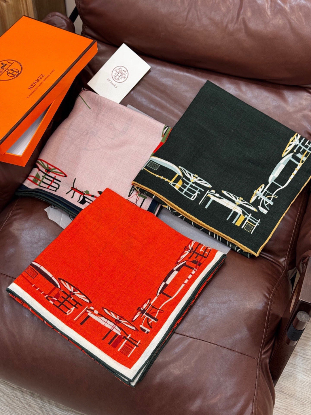 HM 25s Amazing Reversible Scarf 140cm Orange Cashmere Silk 970958