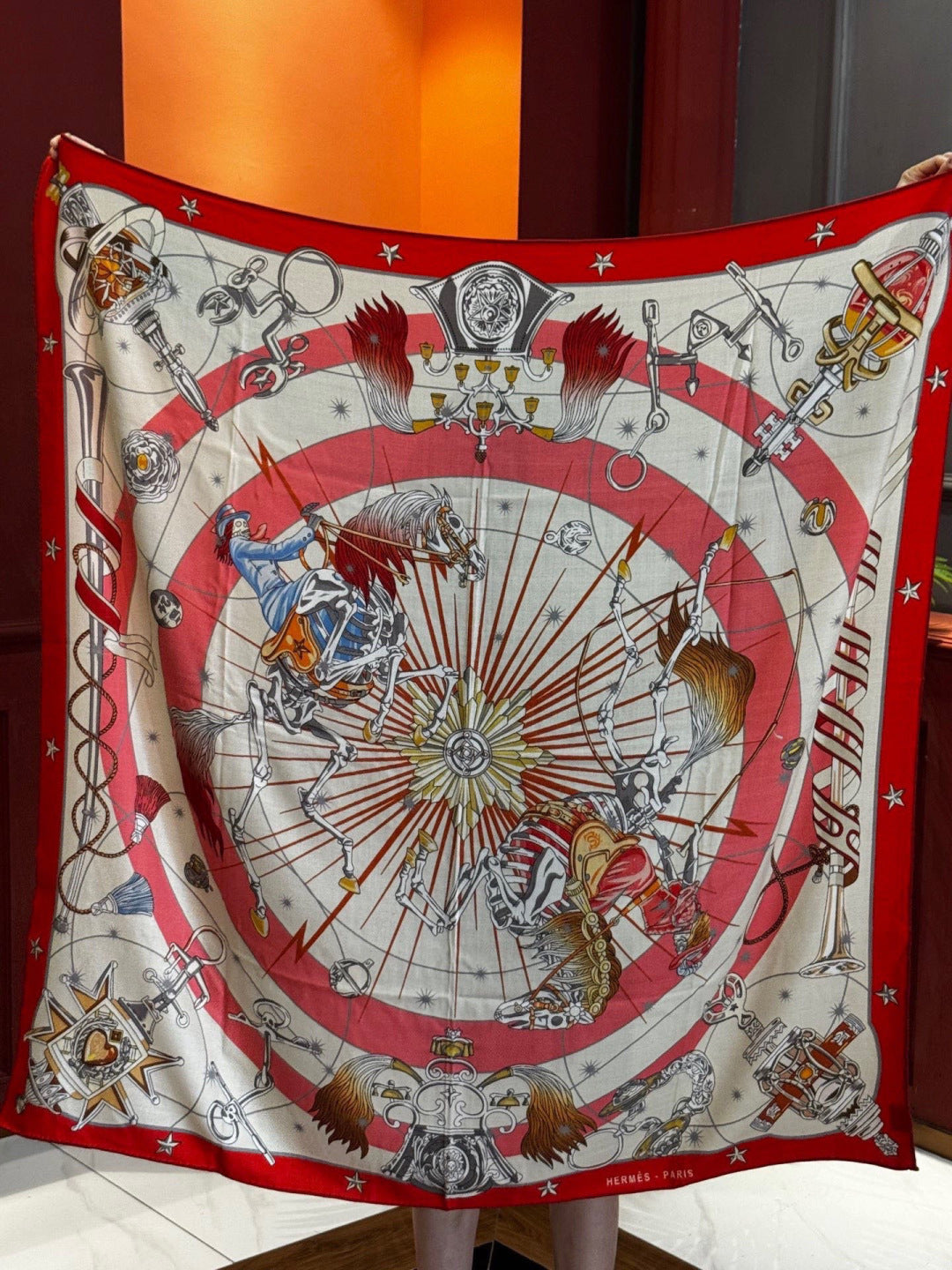 HM Starry Night Chorus Scarf 140cm Red Beige Cashmere 970971