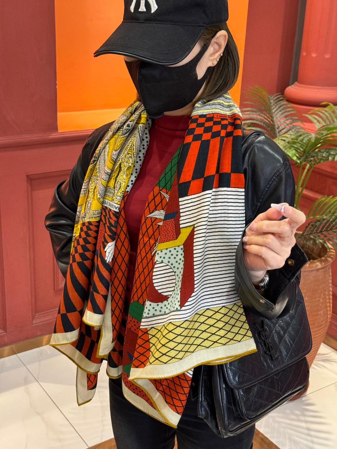 HM 25s Reversible Scarf 140cm Beige Red Cashmere 976277