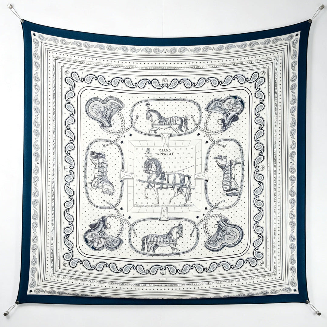 Hermès 2026 Bandana Scarf 140cm Blue Cashmere And Silk 218154