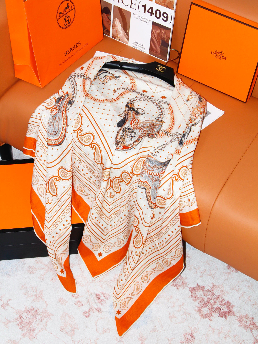 Hermès 2026 Bandana Scarf 140cm Orange Cashmere And Silk 218151