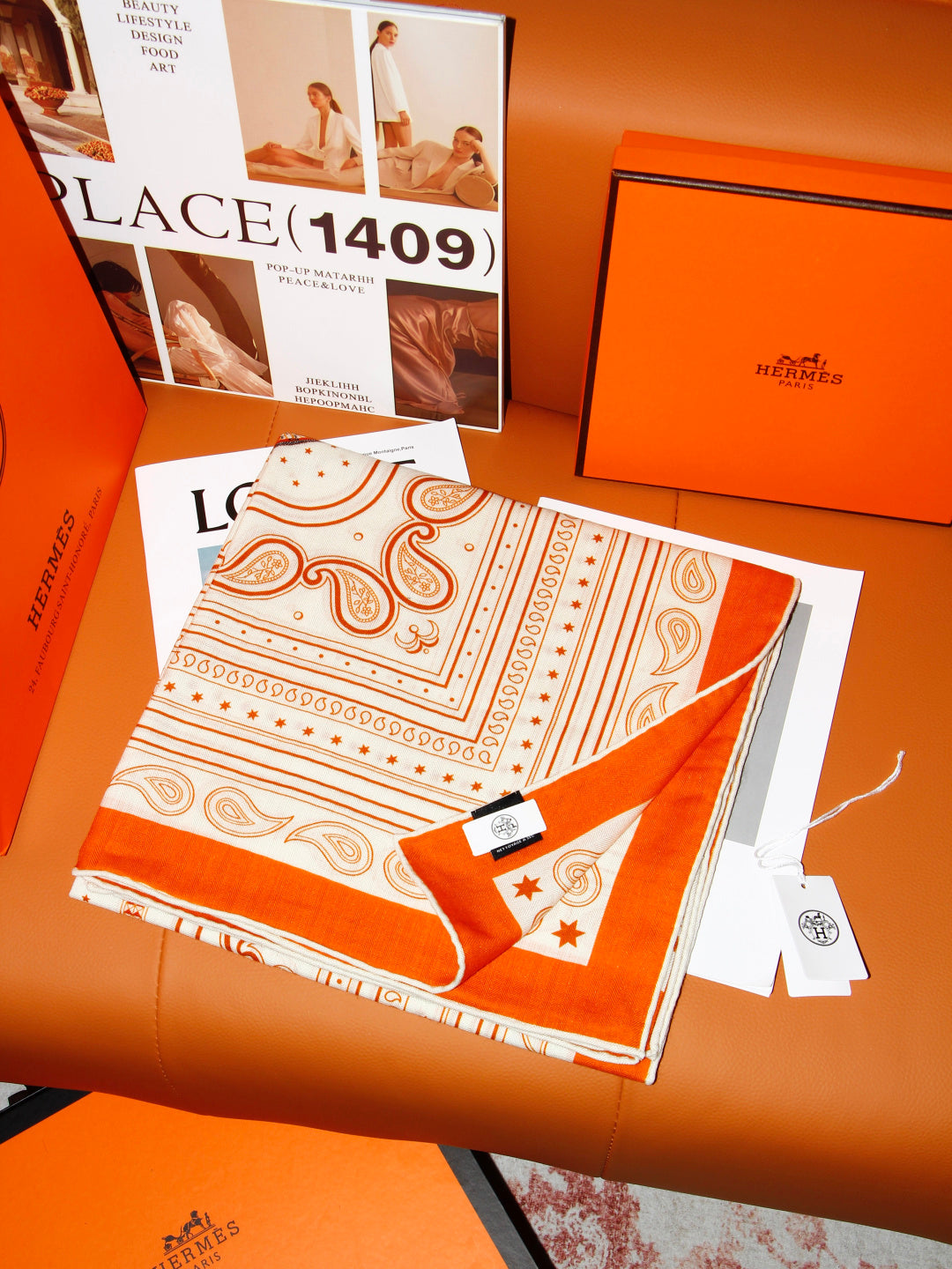 Hermès 2026 Bandana Scarf 140cm Orange Cashmere And Silk 218151