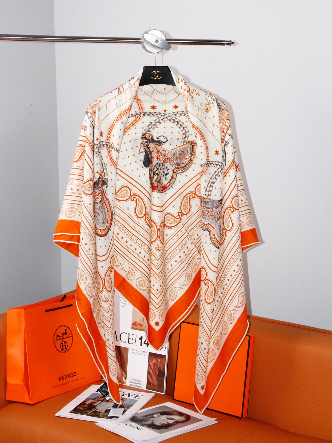 Hermès 2026 Bandana Scarf 140cm Orange Cashmere And Silk 218151