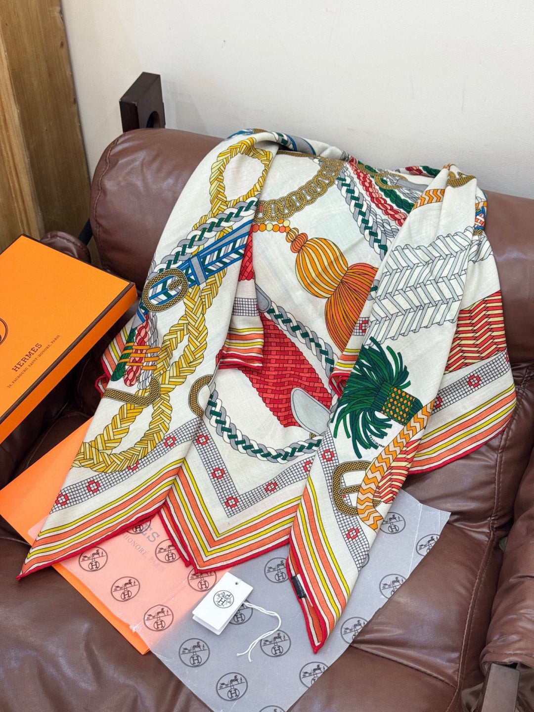 Hermès 2026 Tout en Tresse Scarf 140cm Colorful Silk And Cashmere 218144