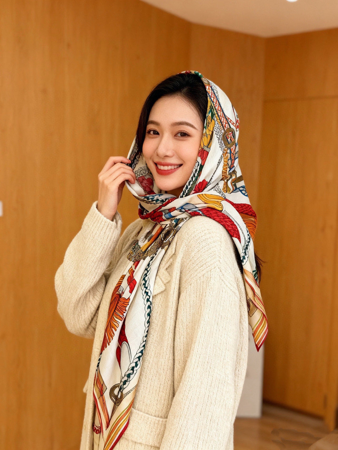 Hermès 2026 Tout en Tresse Scarf 140cm Colorful Silk And Cashmere 218144