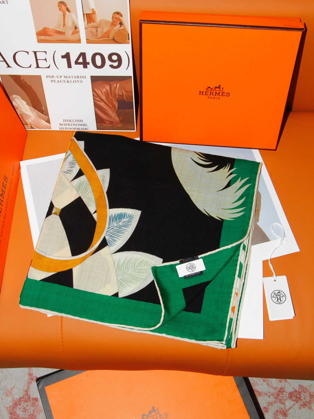 Hermès 2026 Cheval Masque Shawl Scarf 90cm Green Black Cashmere 218143