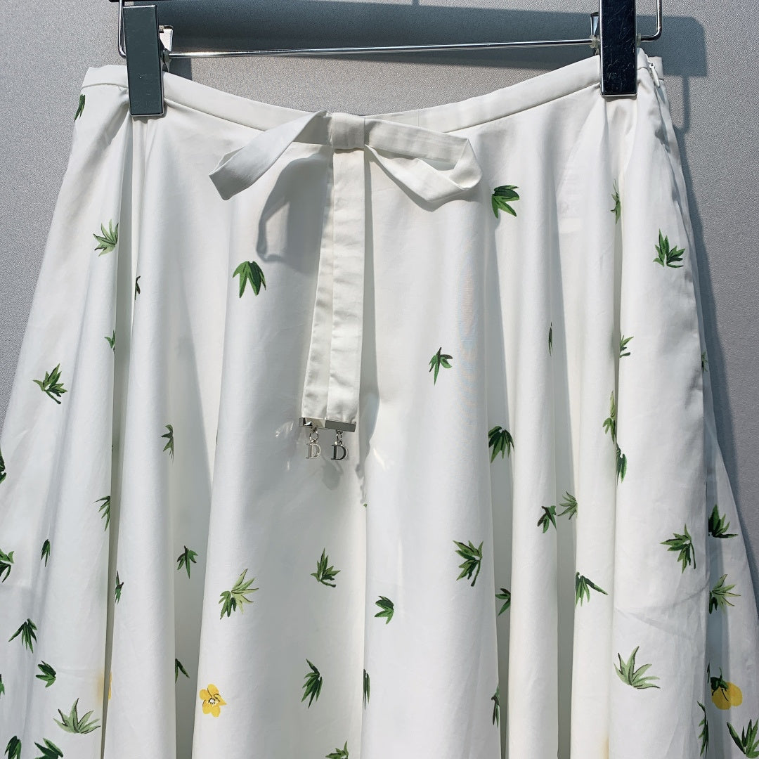 Dior 2026 Floral Print Midi Skirt White Yellow Cotton 395722