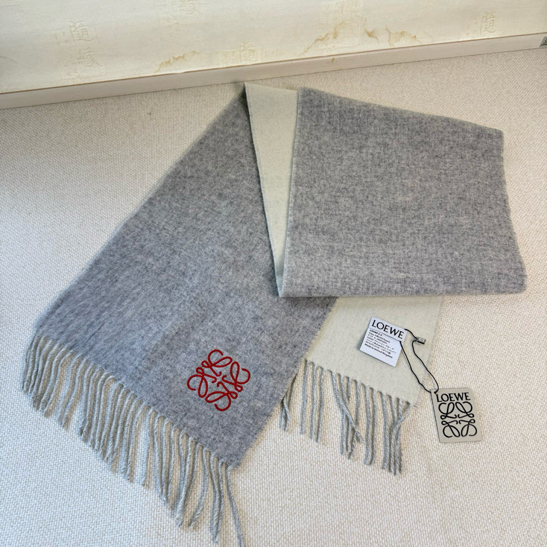 Loewe Scarf 180CM Gray White Cashmere 967042