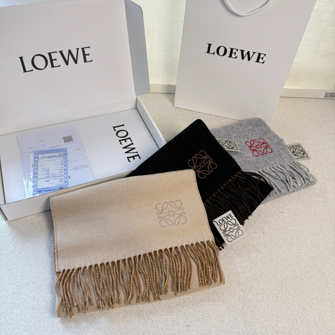 Loewe Scarf 180CM Gray White Cashmere 967042