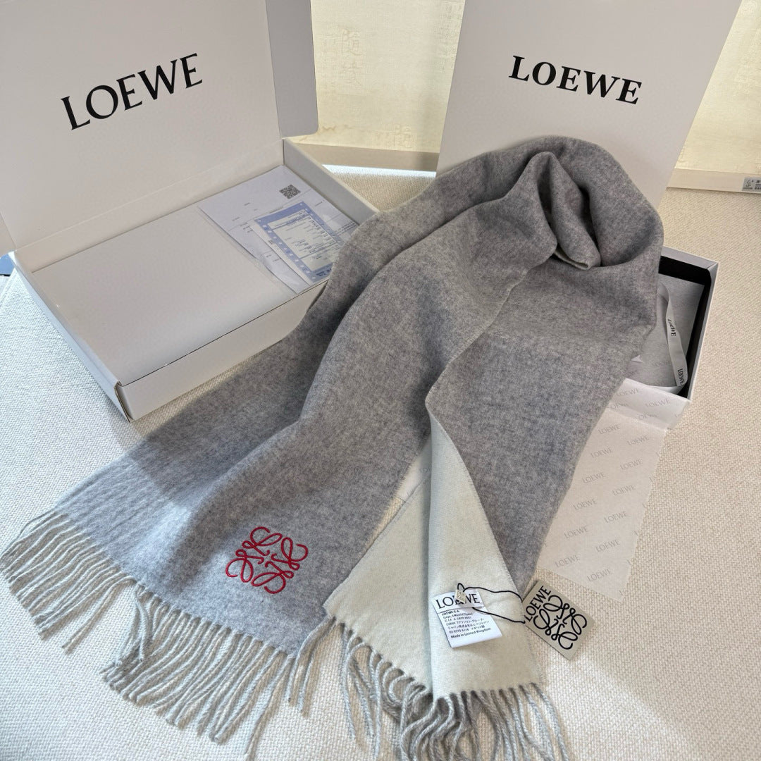 Loewe Scarf 180CM Gray White Cashmere 967042