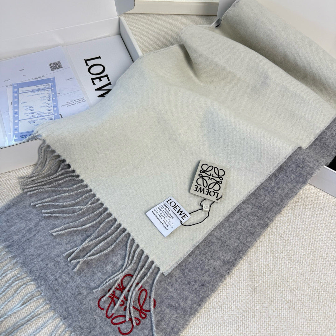 Loewe Scarf 180CM Gray White Cashmere 967042