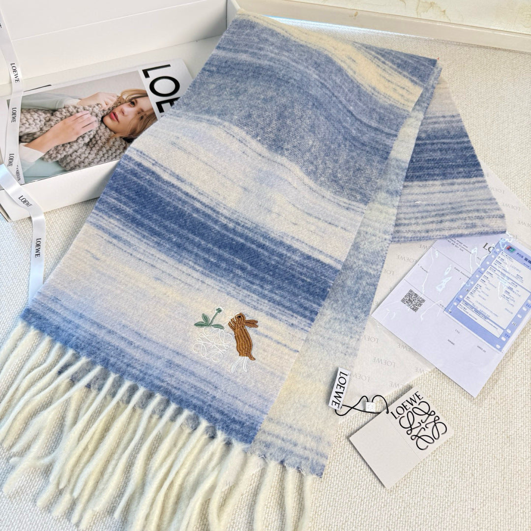 Loewe Scarf 180CM Blue White Cashmere 968376