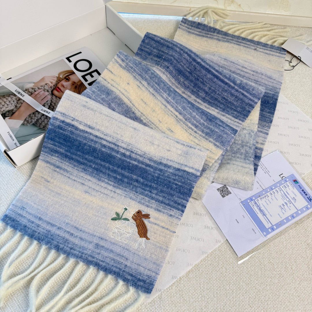 Loewe Scarf 180CM Blue White Cashmere 968376