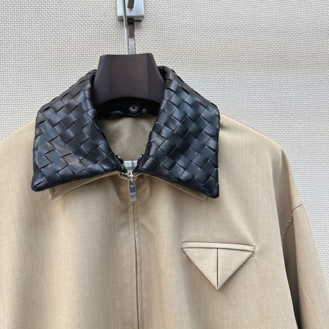 Bottega Veneta 2026 Intrecciato Blouson Jacket Beige Cotton 368012