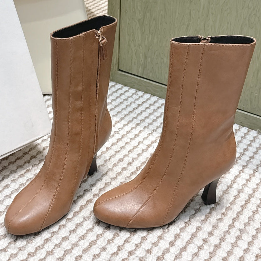 The Row 2025 Chunky Heel Round Toe Ankle Boot Brown Leather 572086