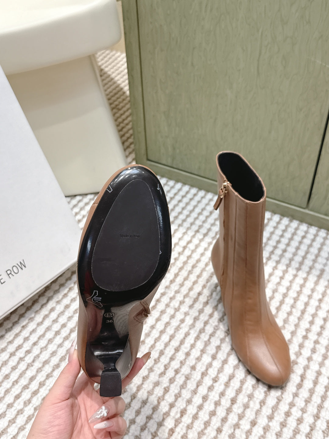 The Row 2025 Chunky Heel Round Toe Ankle Boot Brown Leather 572086