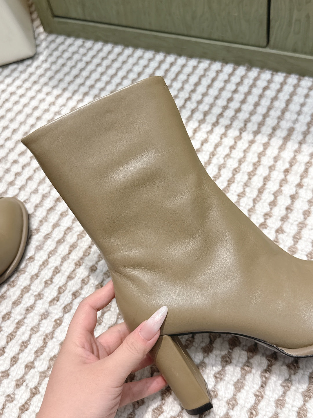 The Row 2025 Chunky Heel Round Toe Ankle Boot Taupe Leather 572088