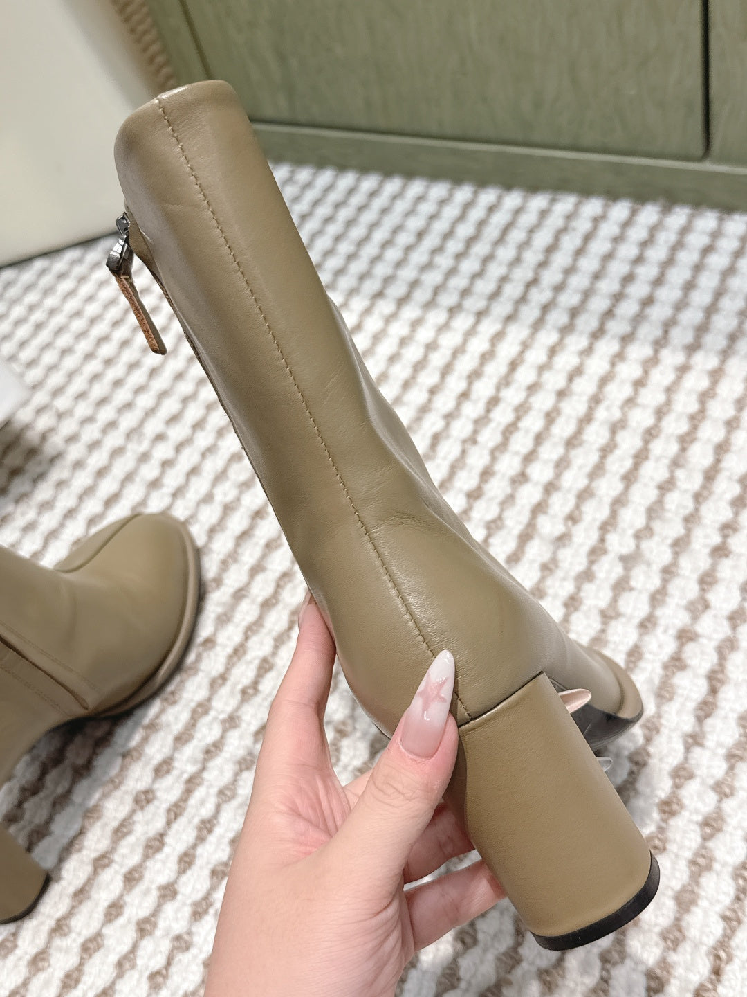 The Row 2025 Chunky Heel Round Toe Ankle Boot Taupe Leather 572088