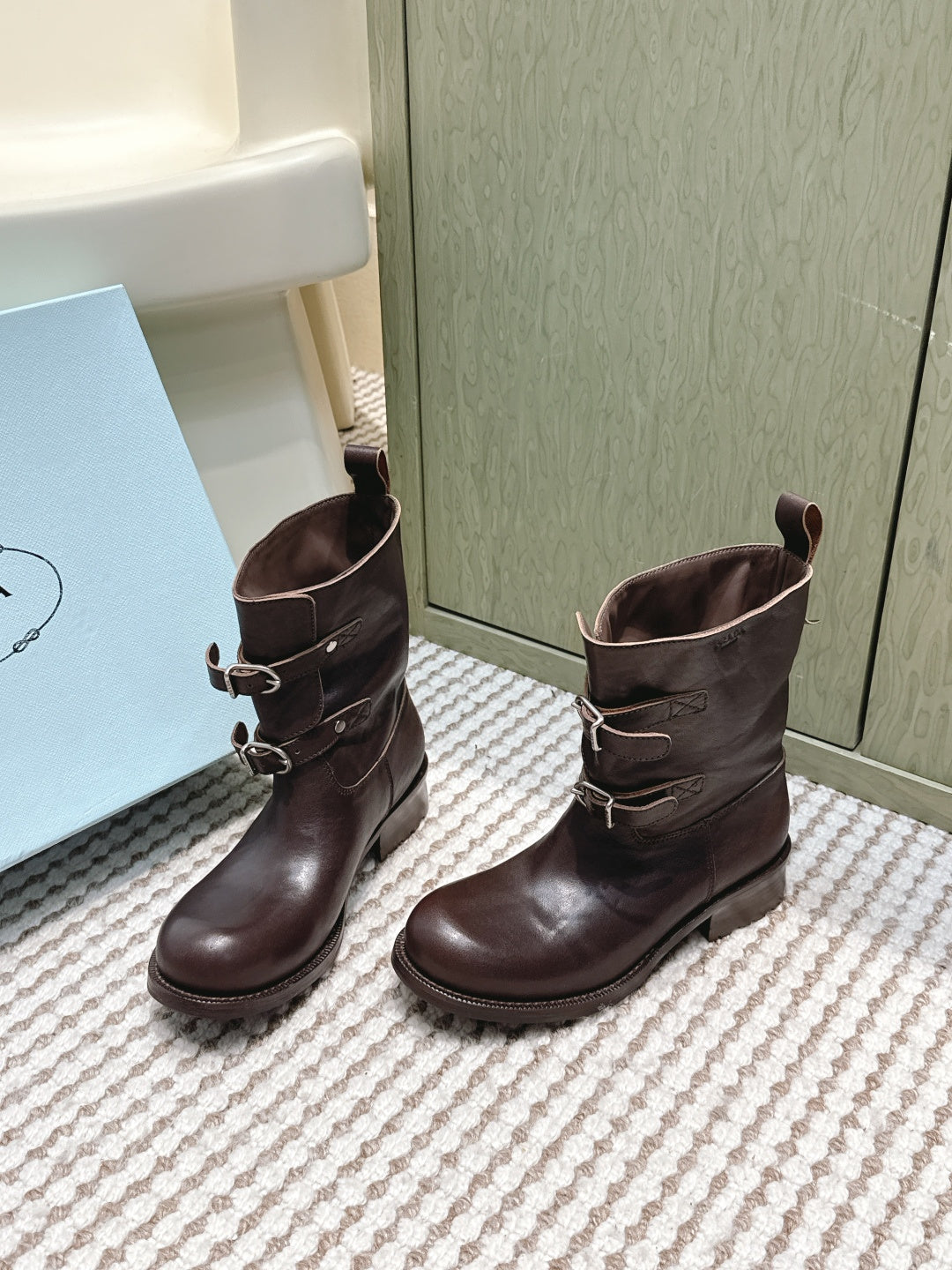 Pra 2025 Boot With Two Silver Buckle Dark Brown Calfskin 556291