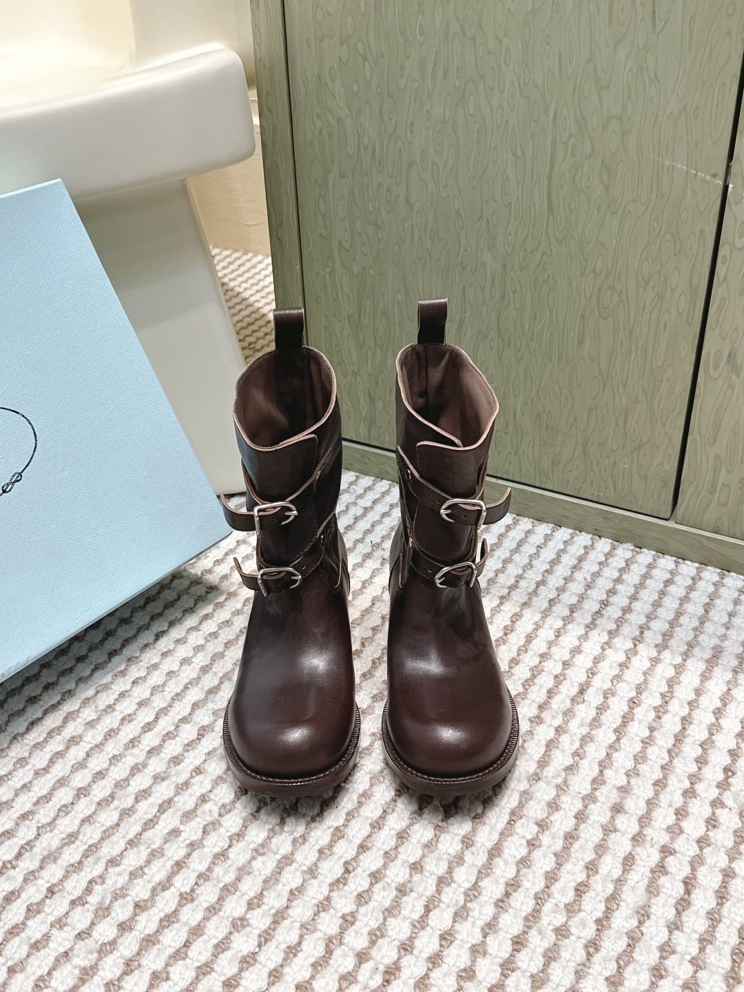 Pra 2025 Boot With Two Silver Buckle Dark Brown Calfskin 556291