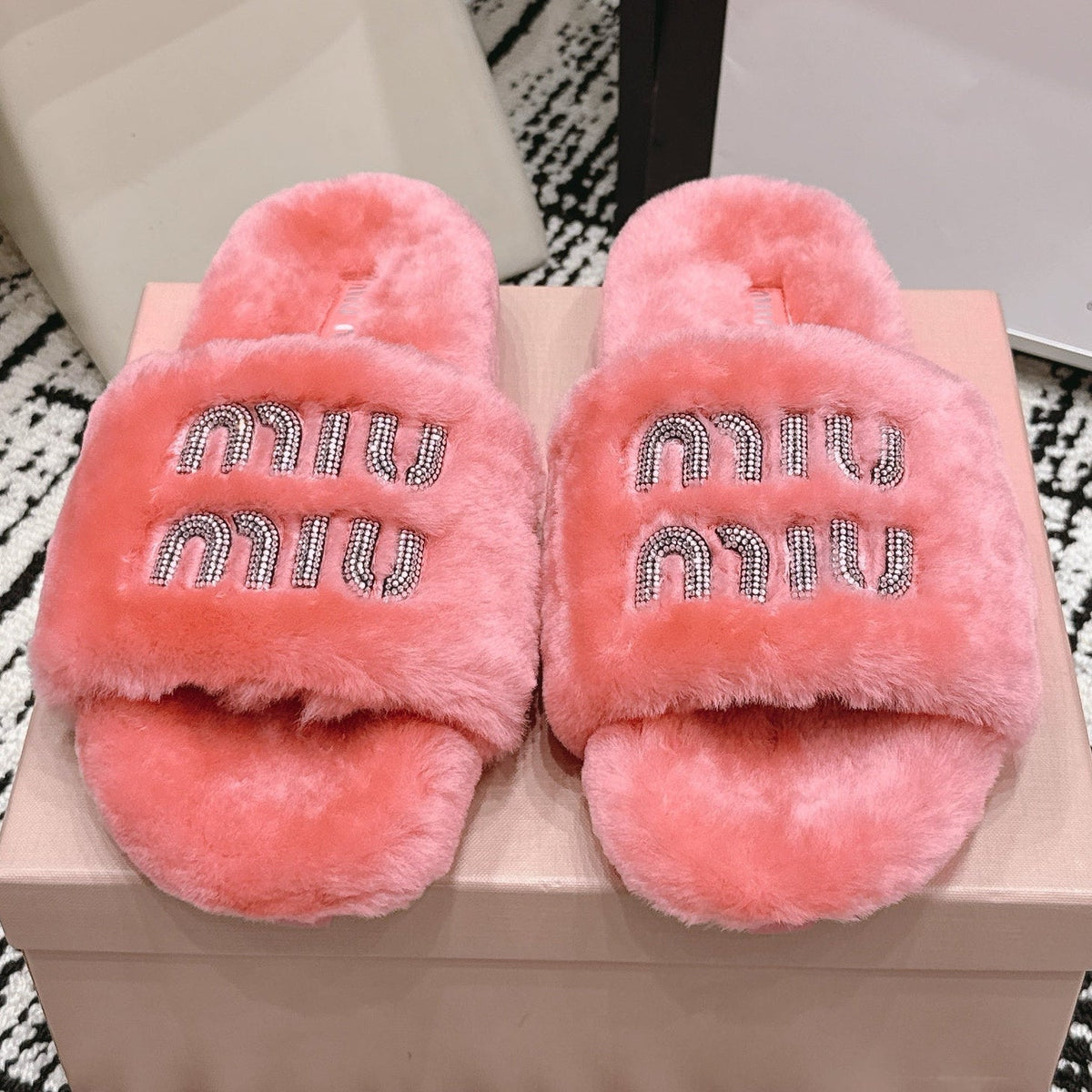 Miu Miu 2026 Crystal Logo Sandals Wool 990475