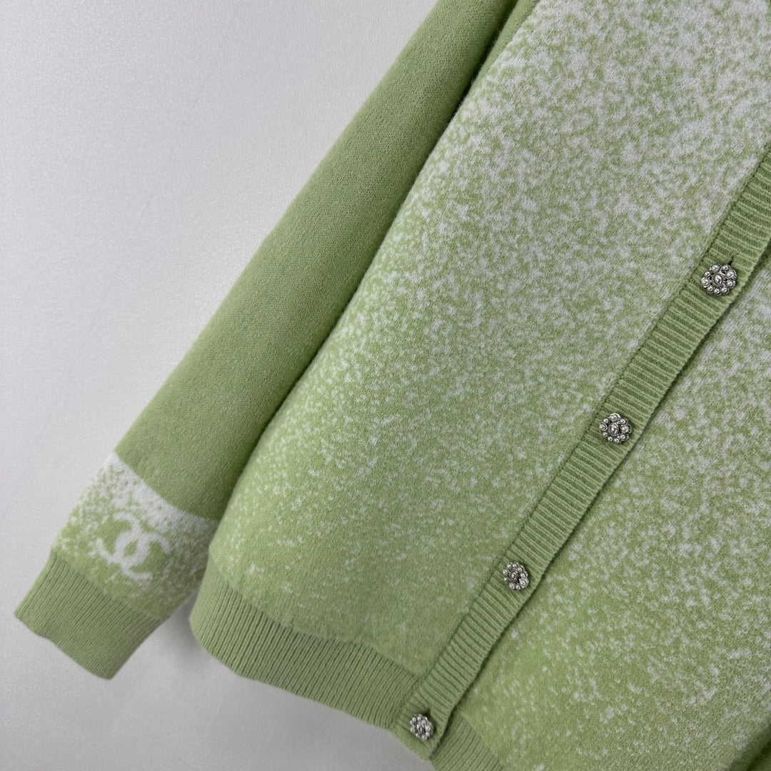 Chanel 2025 Knitted Cardigan Green Wool 329296
