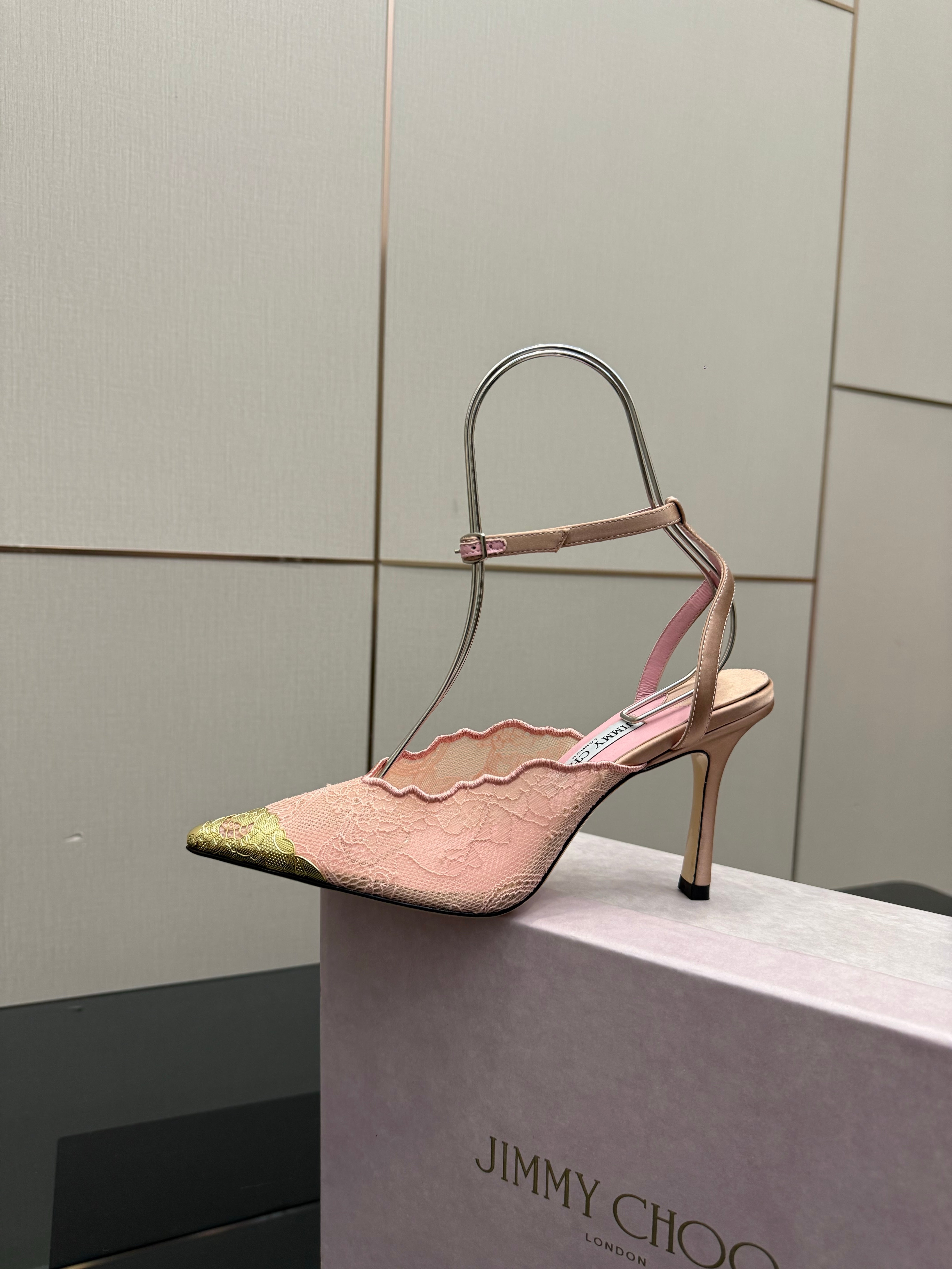 Jimmy Choo 2026 Faiz 100 Pump Pink Gold  Lace Metallic 629905