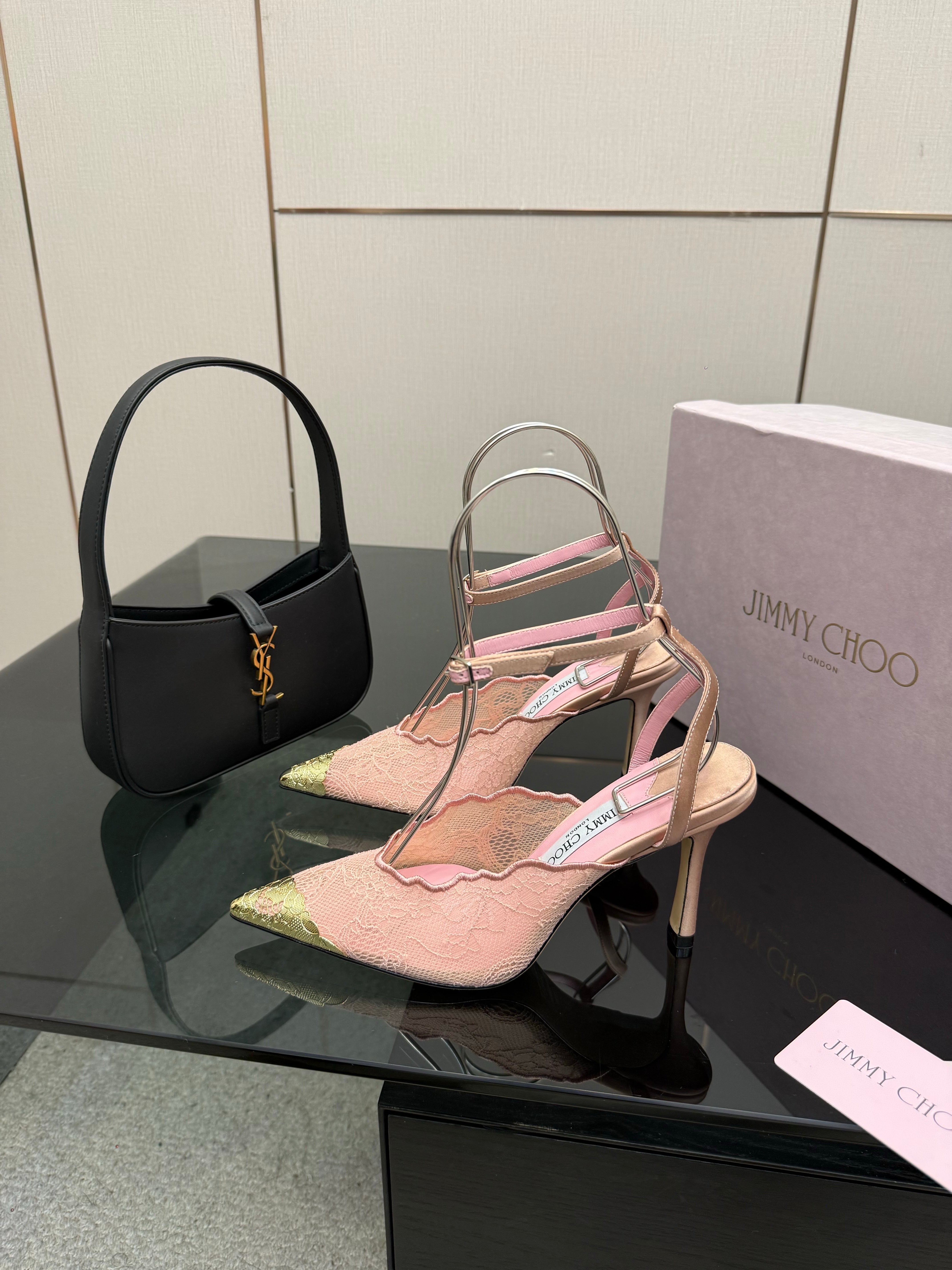 Jimmy Choo 2026 Faiz 100 Pump Pink Gold  Lace Metallic 629905