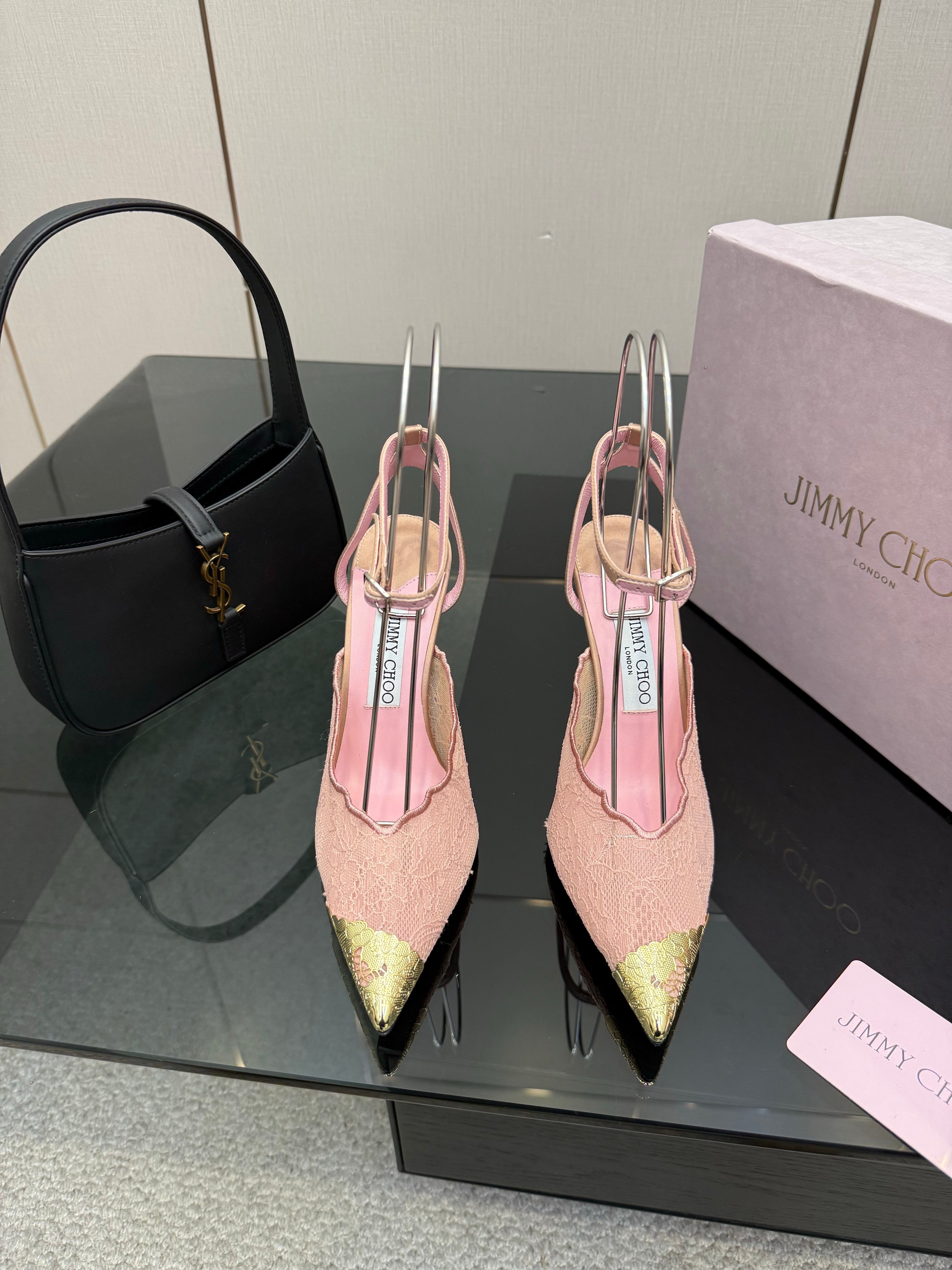 Jimmy Choo 2026 Faiz 100 Pump Pink Gold  Lace Metallic 629905