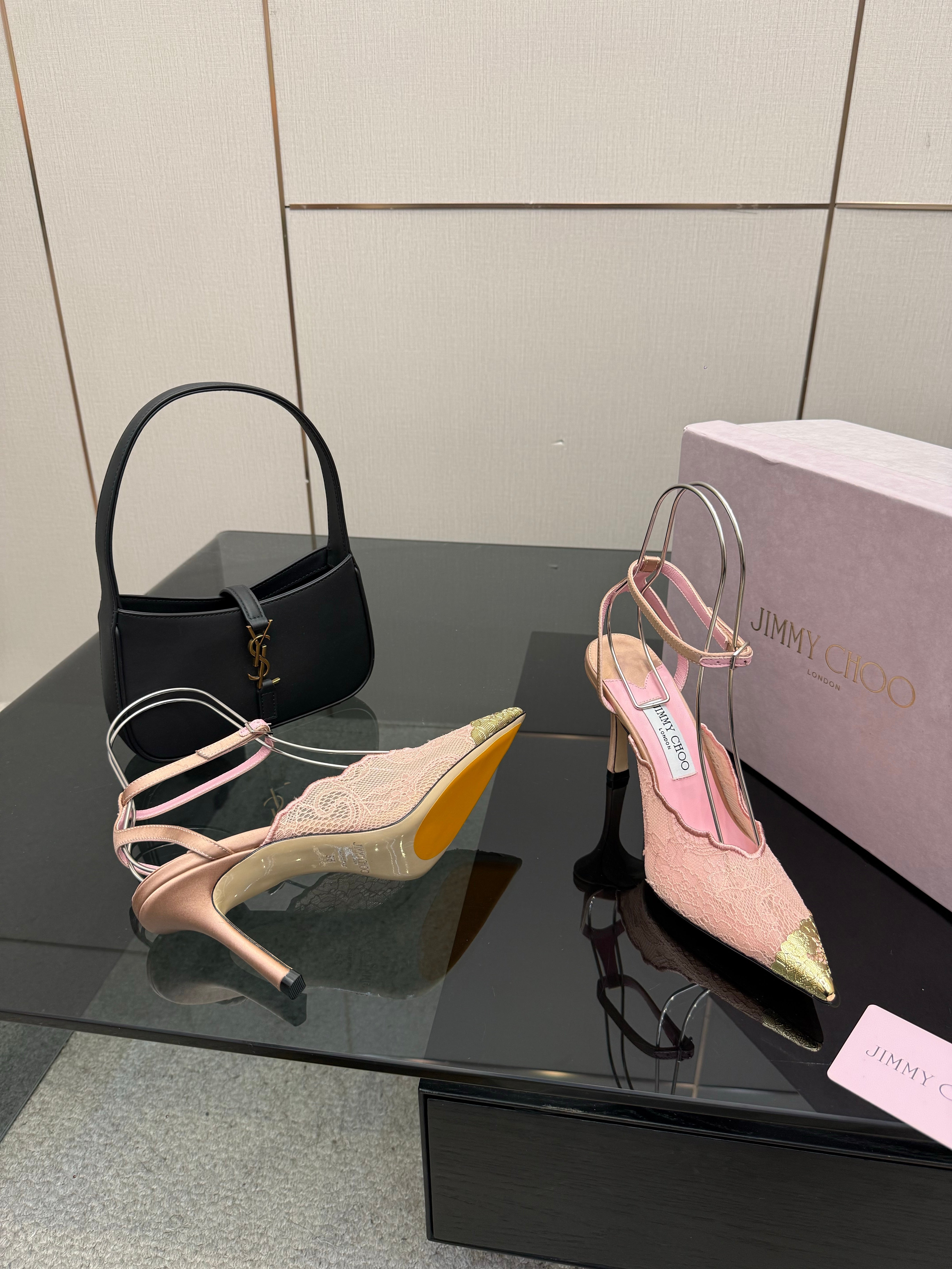 Jimmy Choo 2026 Faiz 100 Pump Pink Gold  Lace Metallic 629905