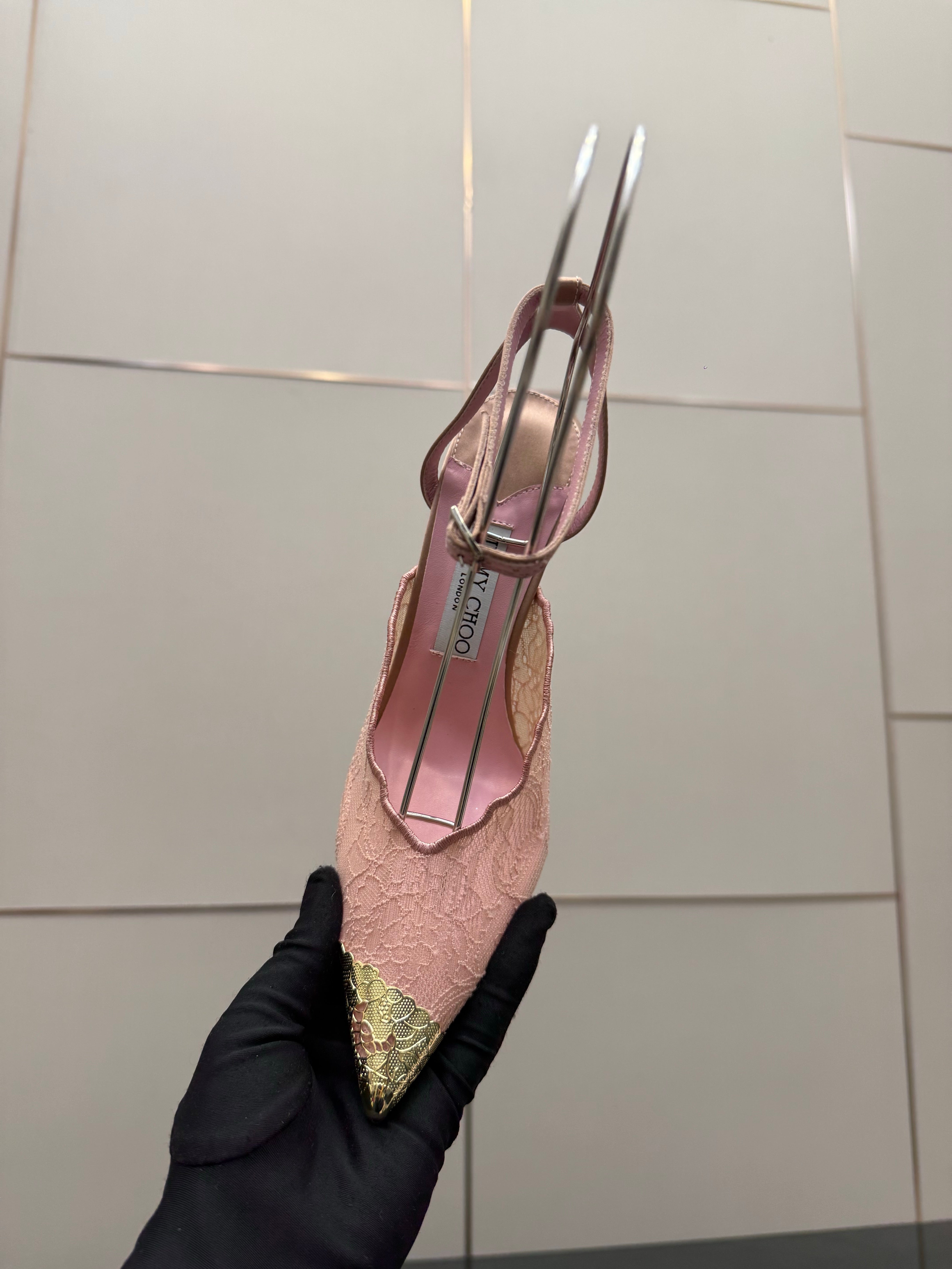 Jimmy Choo 2026 Faiz 100 Pump Pink Gold  Lace Metallic 629905