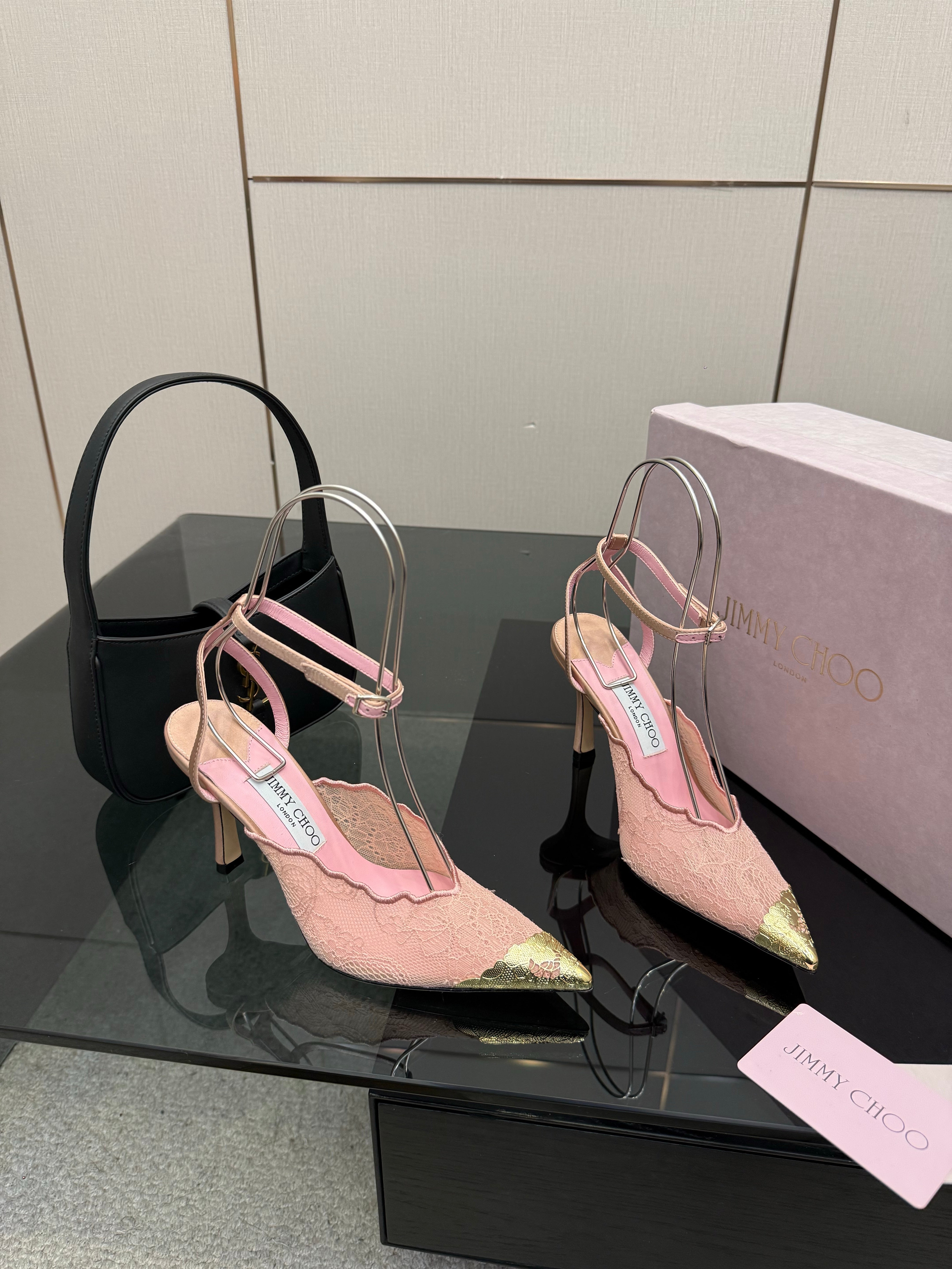 Jimmy Choo 2026 Faiz 100 Pump Pink Gold  Lace Metallic 629905