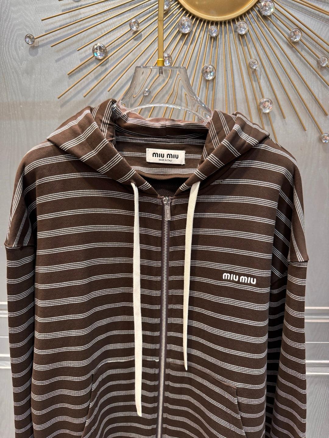 Miu Miu 25 Striped Hooded Sweatshirt Brown White Cotton 70590660