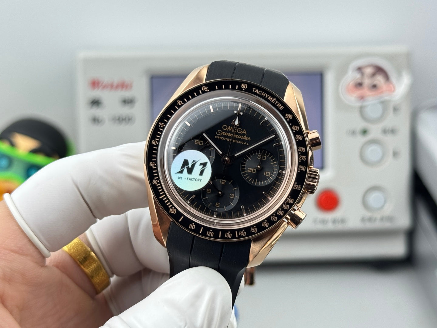 Omega Speedmaster Moonwatch Professional 42mm Black Dial Rose Gold Case Rubber Strap