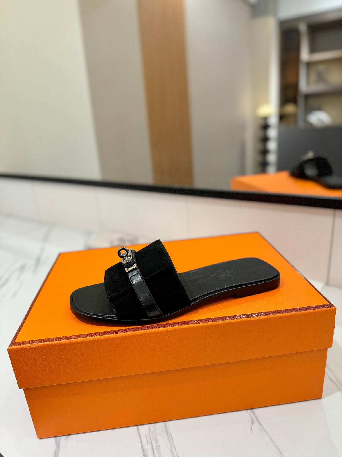 HM Giulia Sandal Black Suede and Calfskin 254585