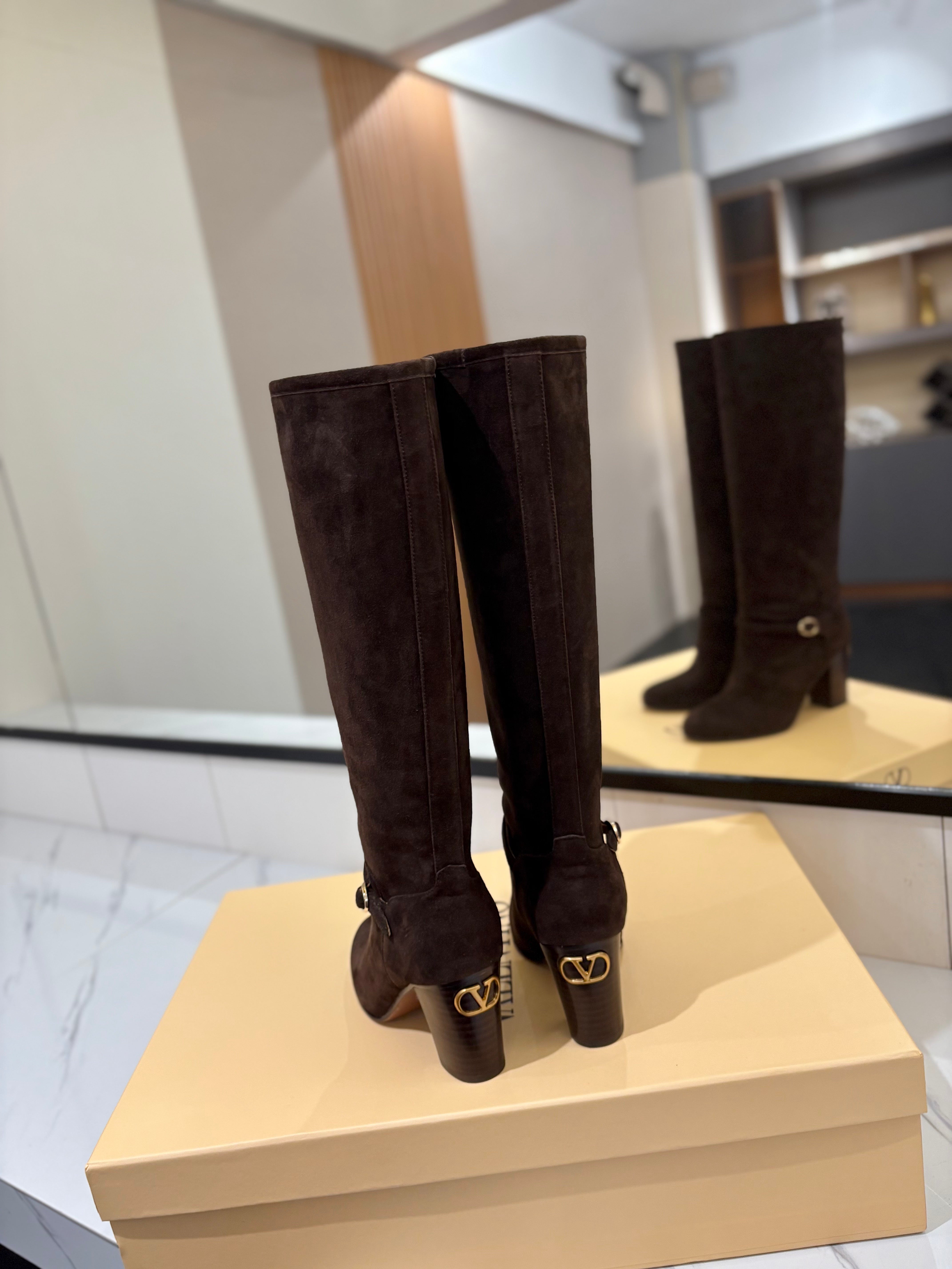 Valentino 2025 Pattie High Boot Dark Brown Suede 560739