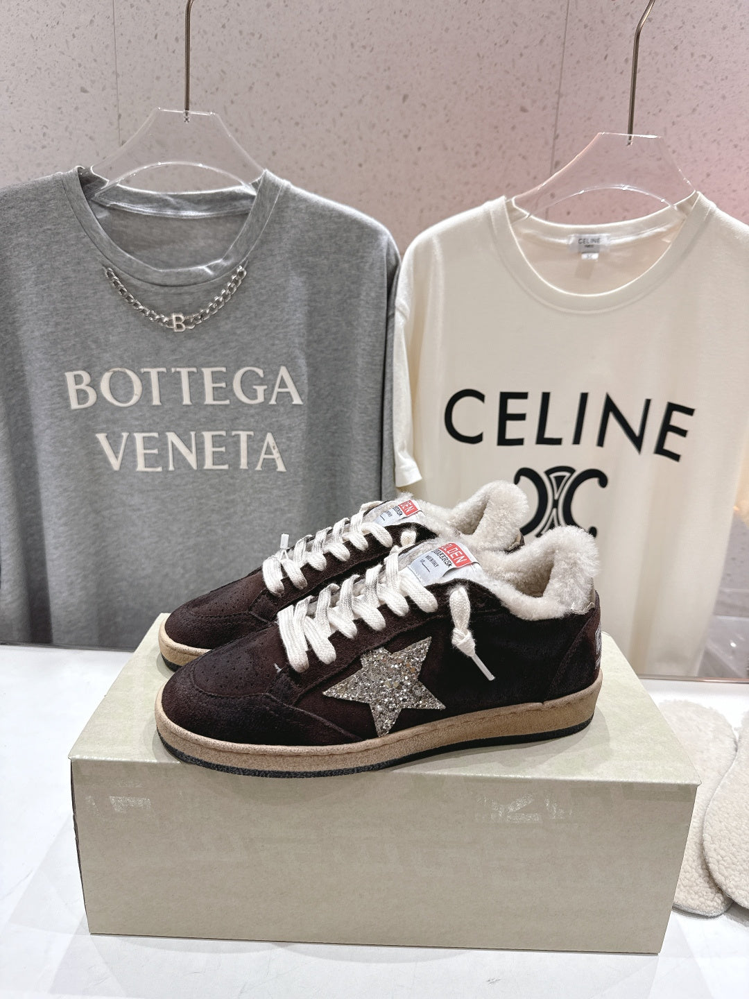 Golden Goose 2025 Shearling Sneaker Brown Silver Suede Wool 491659