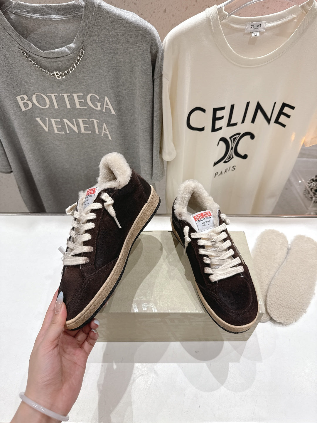 Golden Goose 2025 Shearling Sneaker Brown Silver Suede Wool 491659