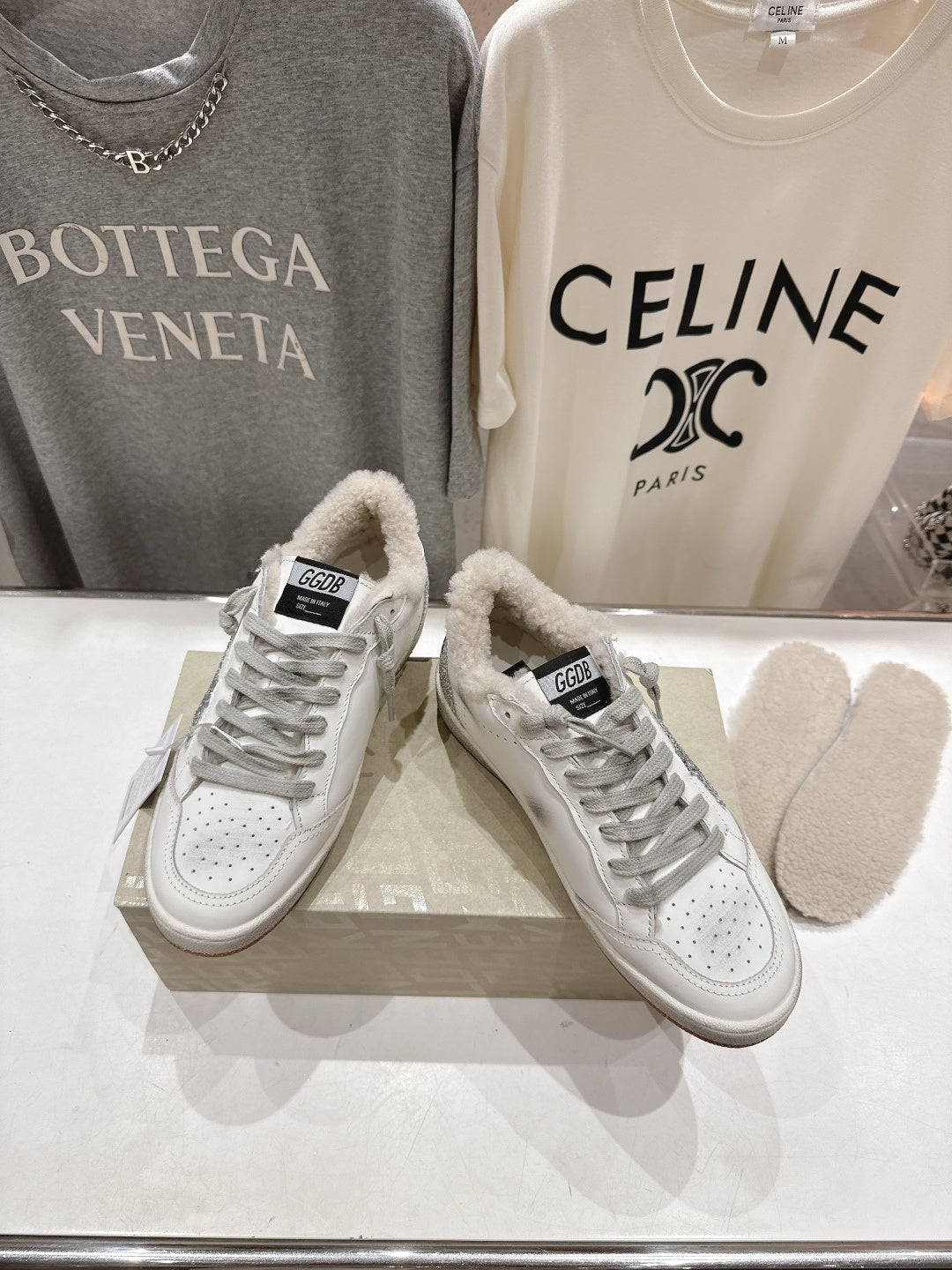 Golden Goose 2025 Wool-Lined Dirty Sneaker Ivory mix Silver Cowhide 491639
