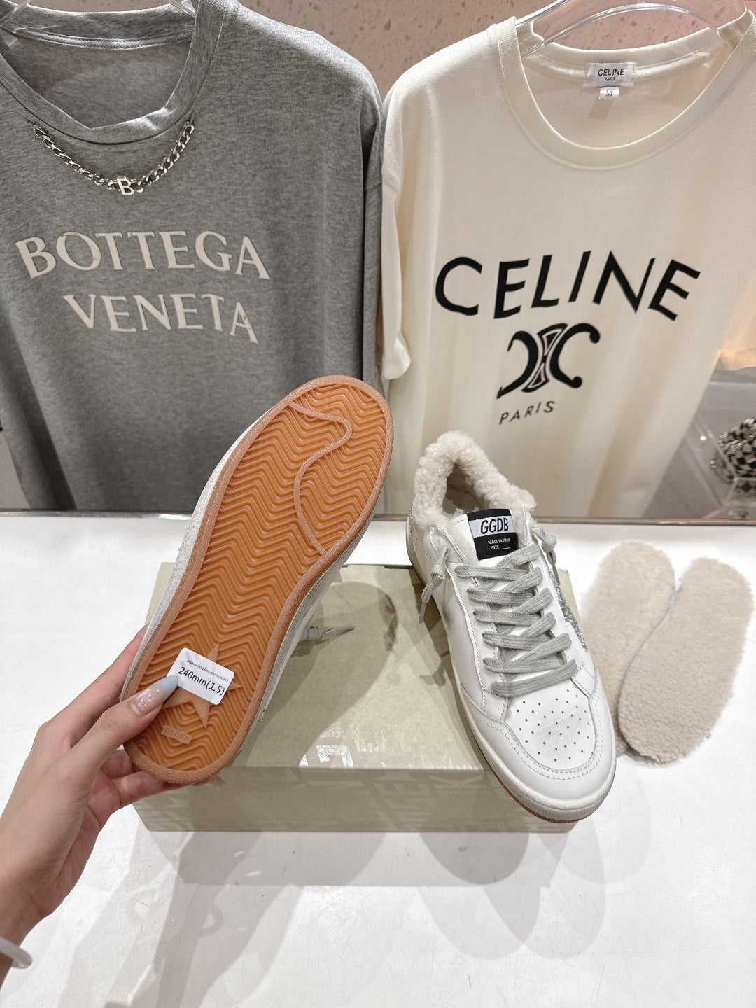 Golden Goose 2025 Wool-Lined Dirty Sneaker Ivory mix Silver Cowhide 491639