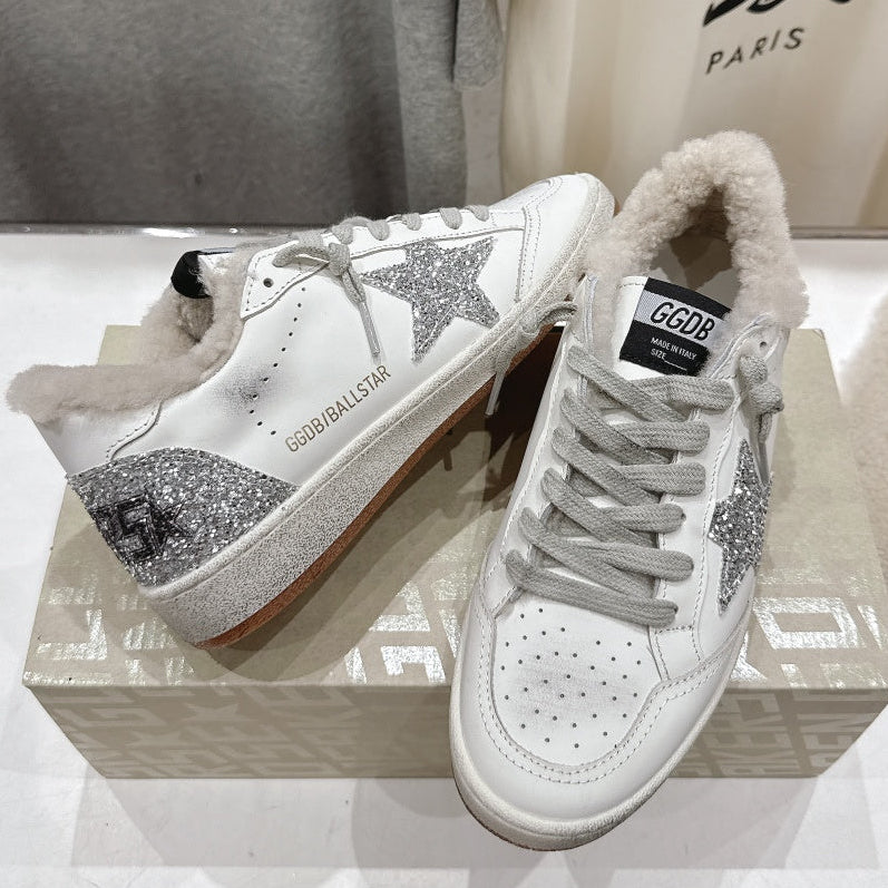 Golden Goose 2025 Wool-Lined Dirty Sneaker Ivory mix Silver Cowhide 491639