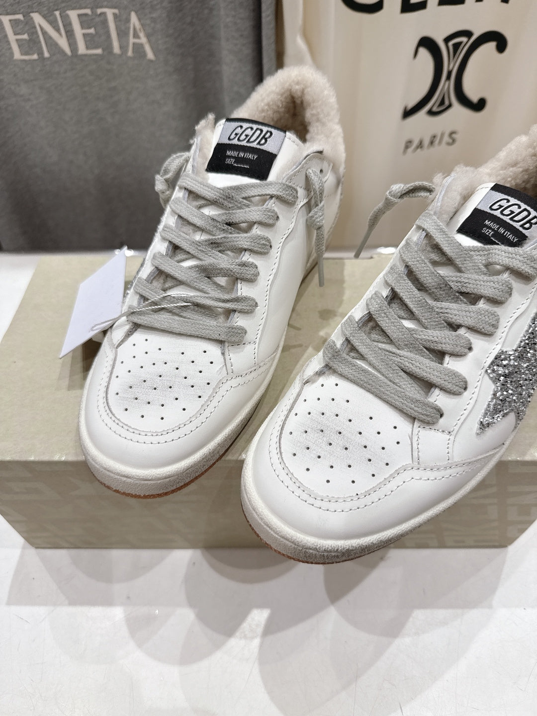 Golden Goose 2025 Wool-Lined Dirty Sneaker Ivory mix Silver Cowhide 491639