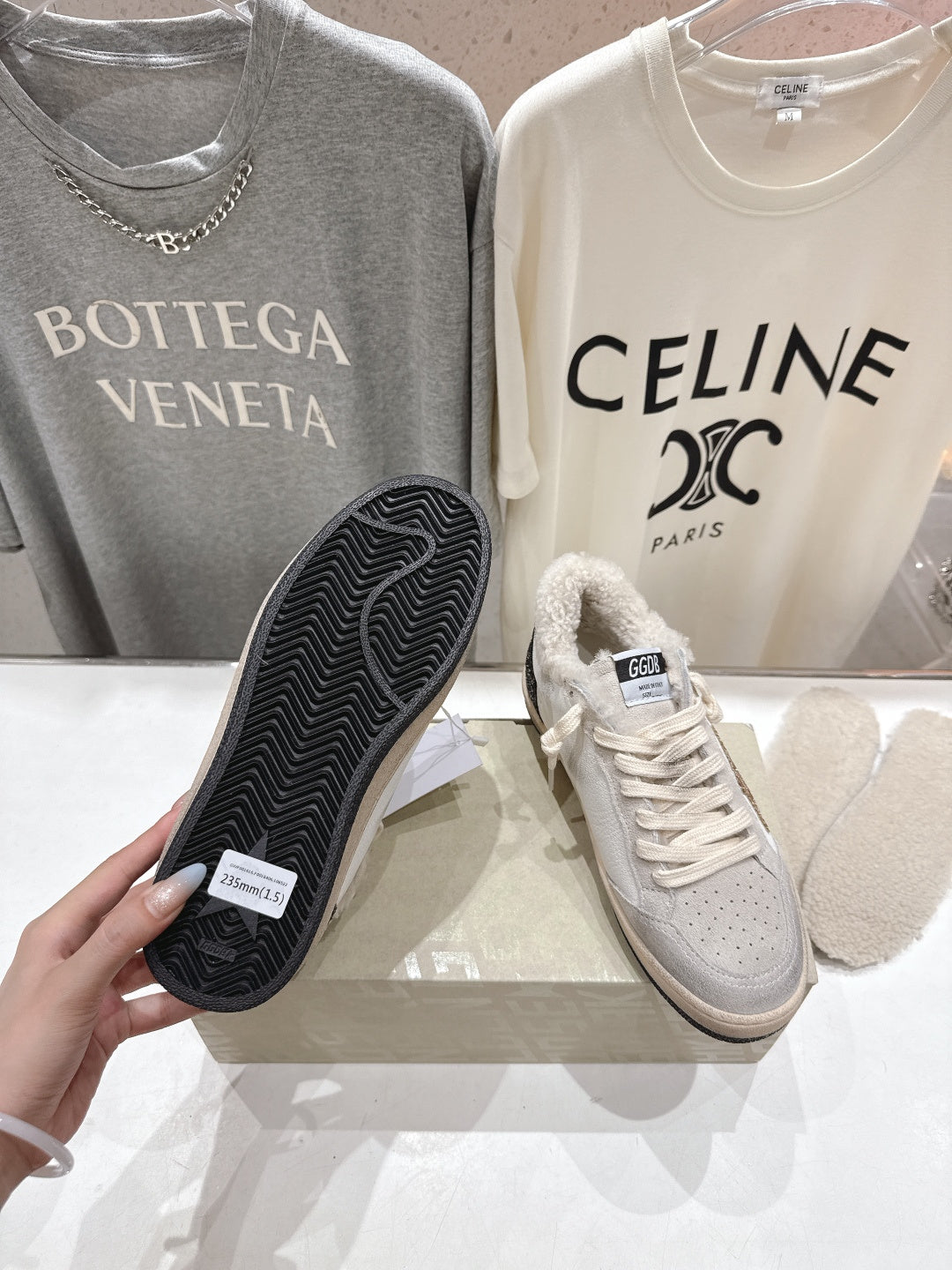 Golden Goose 2025 Wool-Lined Dirty Sneaker Ivory Black mix Gold Suede 491646