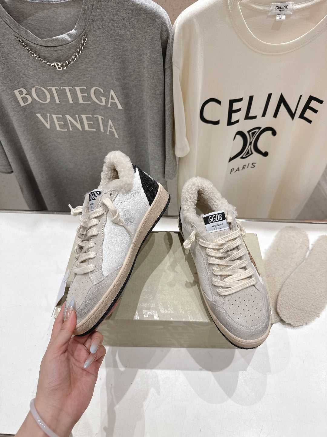 Golden Goose 2025 Wool-Lined Dirty Sneaker Ivory Black mix Gold Suede 491646