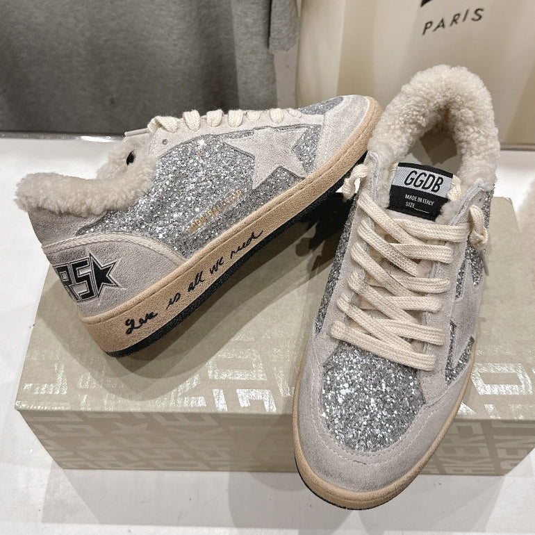 Golden Goose 2025 Wool-Lined Dirty Sneaker Light Gray mix Silver Suede 491649