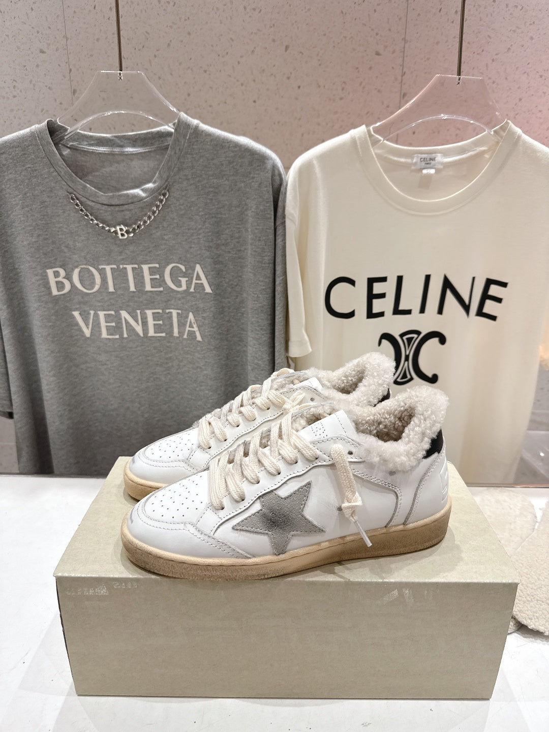 Golden Goose 2025 Wool-Lined Dirty Sneaker Ivory Cowhide 491649