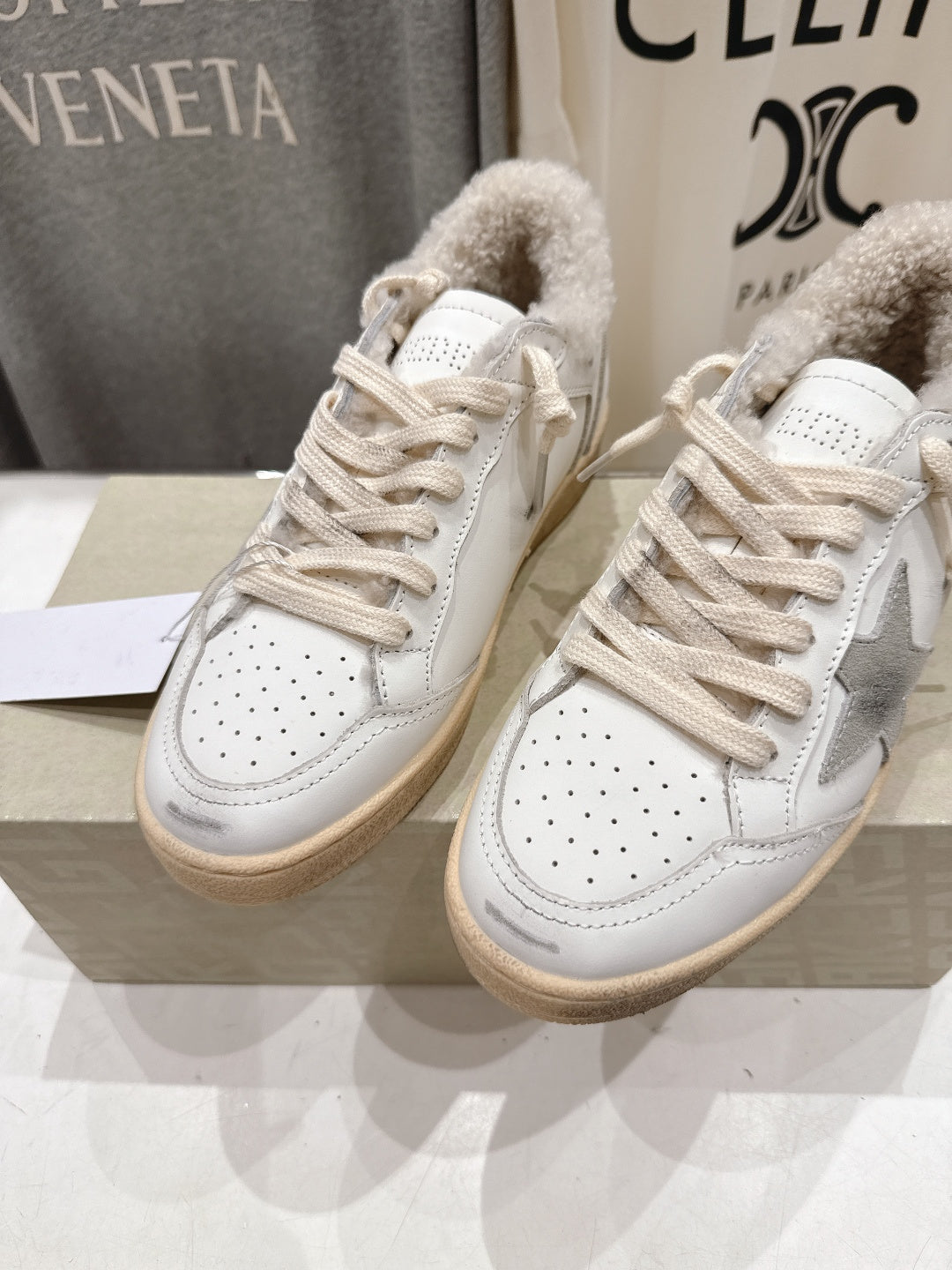 Golden Goose 2025 Wool-Lined Dirty Sneaker Ivory Cowhide 491649