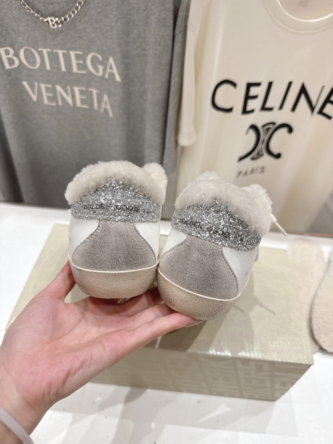 Golden Goose 2025 Wool-Lined Dirty Sneaker Ivory Silver Cowhide 491656