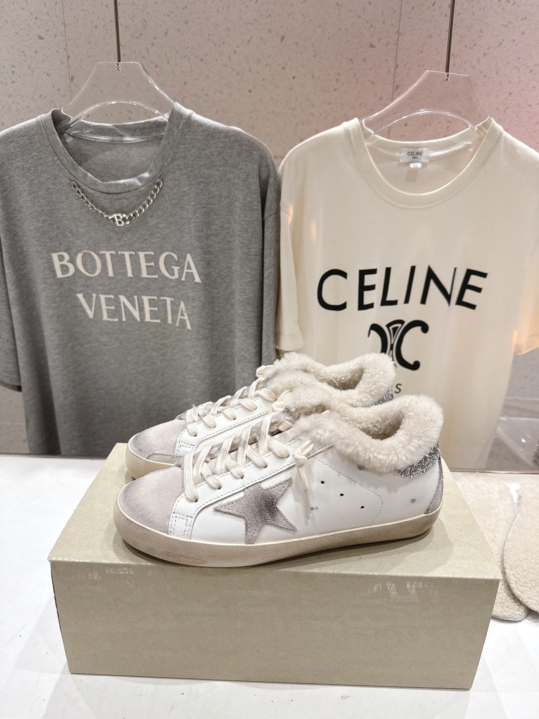 Golden Goose 2025 Wool-Lined Dirty Sneaker Ivory Silver Cowhide 491656